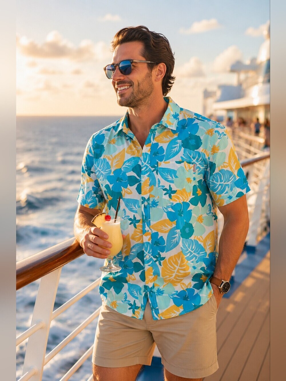 Chubbies Tropical Hawaiian Button Front Shirt Men's Medium Blue Floral Vacation